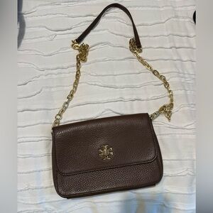 Tory Burch Brown Gold Shoulder Bag with Chain Strap